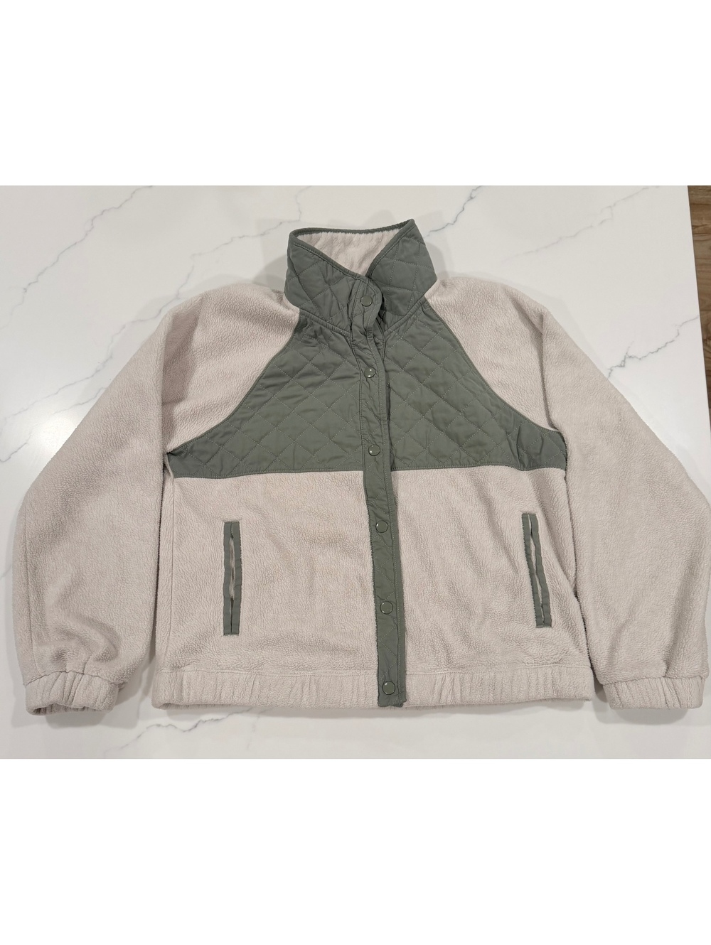 Abercrombie & Fitch Full Snap Fleece Jacket Cream Green Size Medium